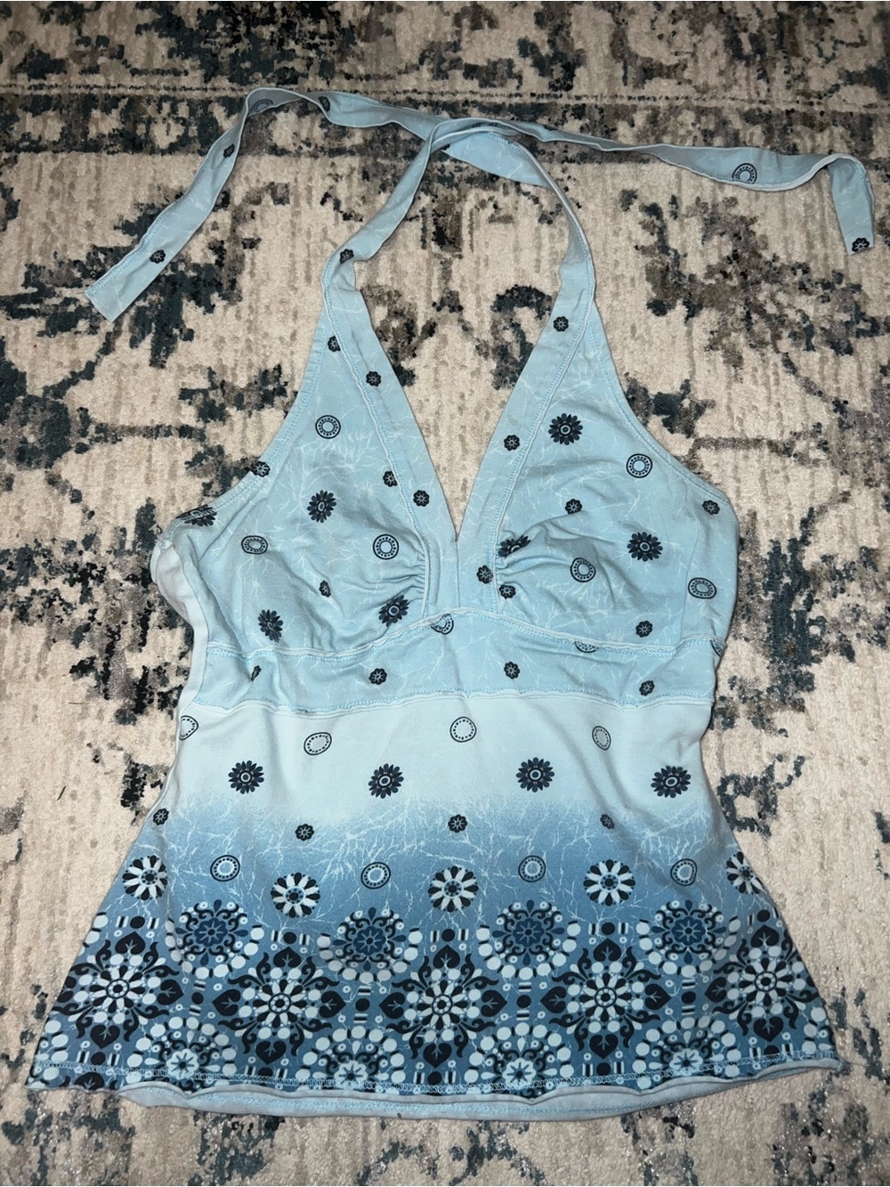 Light Blue Y2K Boho Halter Top